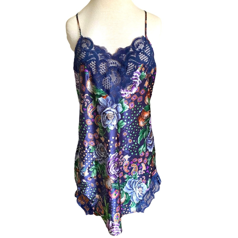 Vintage Gold label Victoria’s Secret Navy satin floral slip dress.